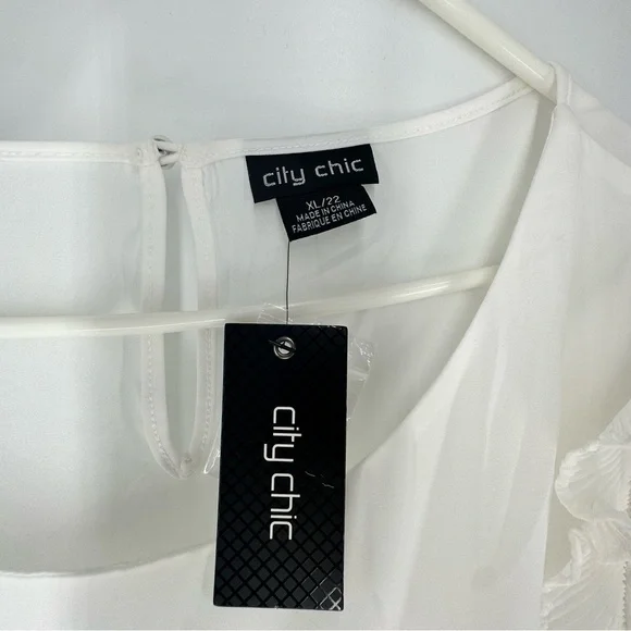City Chic Top Lace Breeze Blouse Lace Arms White Women's Size XL (22) NWT - Picture 7 of 8